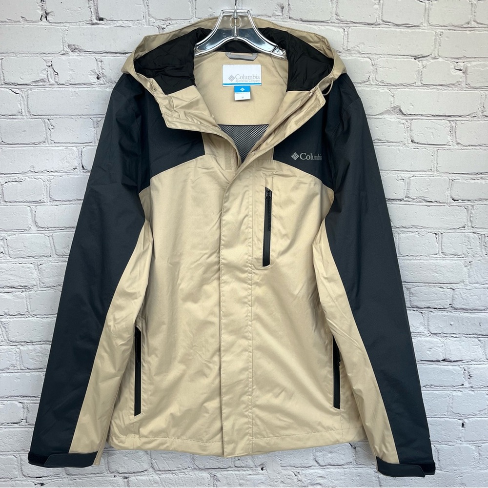 Columbia Full Zip Omni-Tech Hooded Ski Snowboard Shell Jacket Tan/Black Sz M